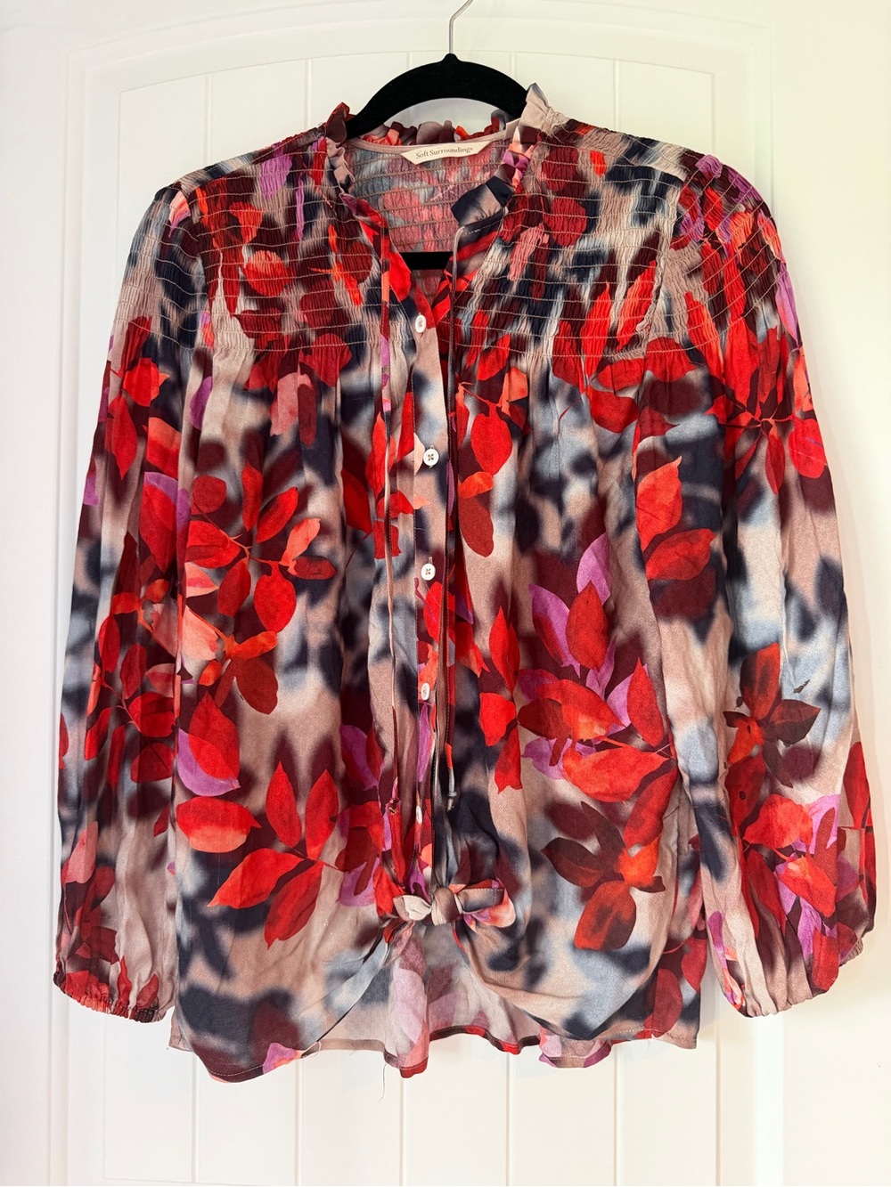 Soft Surroundings Celandine Floral Smocked Rayon Blouse Small